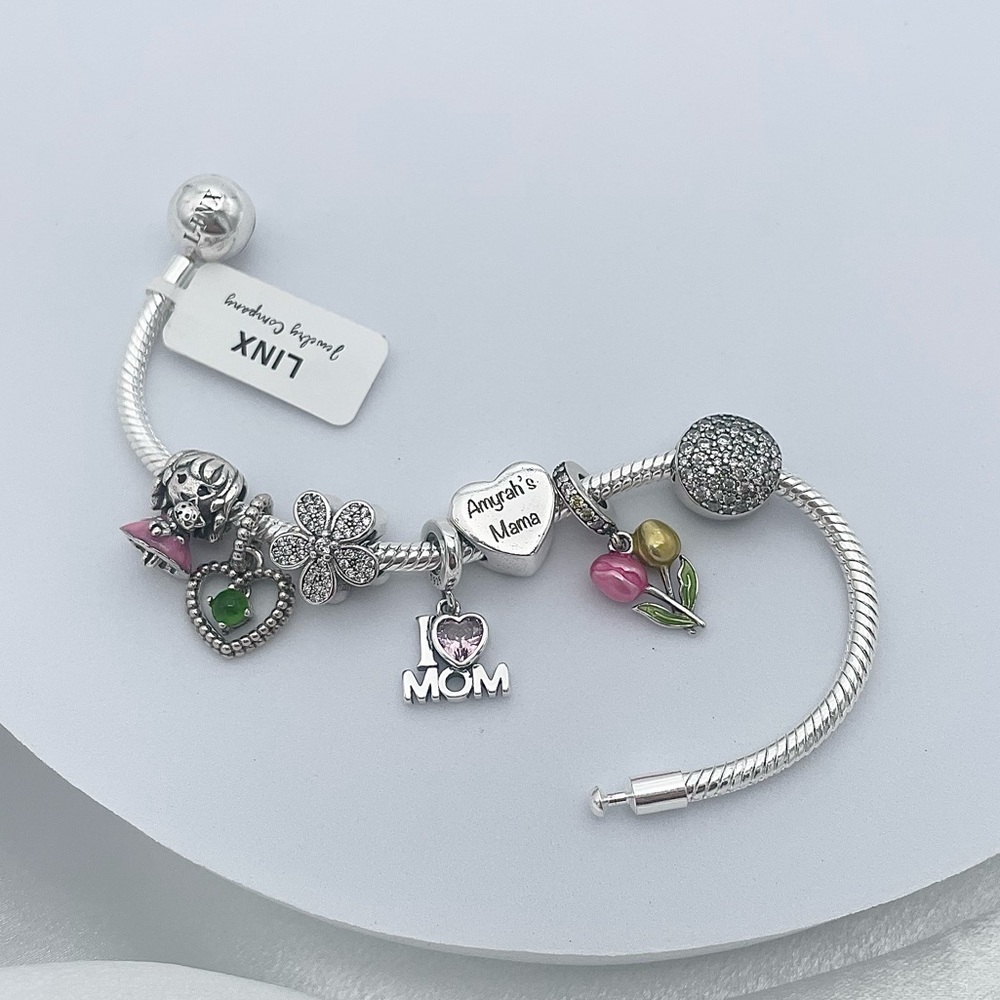 Linx Snake Chain Bracelet with Personalized Mom and Child Themed Charms